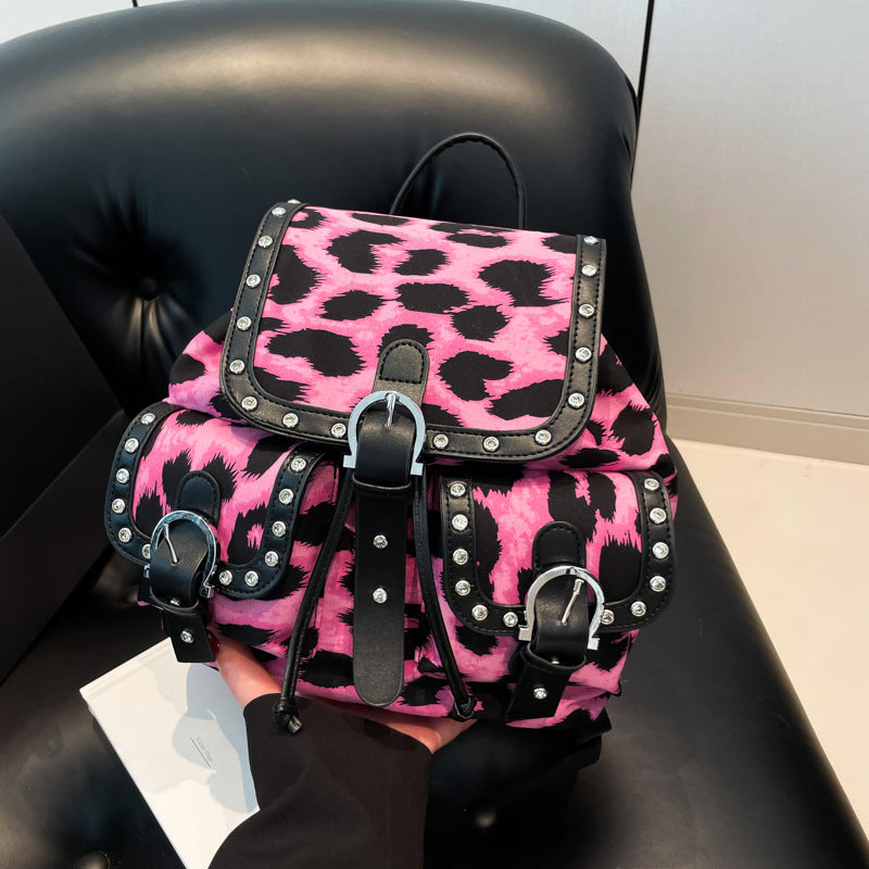 Personalized Leopard Print Backpack Trendy Fashion Flip Schoolbag